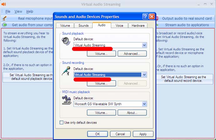 configure VirtualAudioStreaming for Justin.tv or skype step1