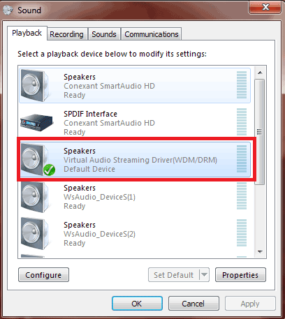 set VirtualAudioStreaming as default playback device on Windows7
