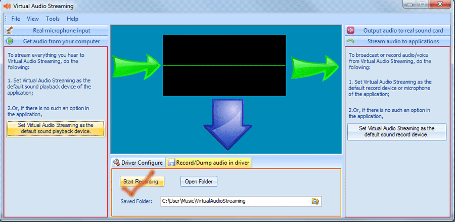 sound recording with Virtual Audio Streaming main UI