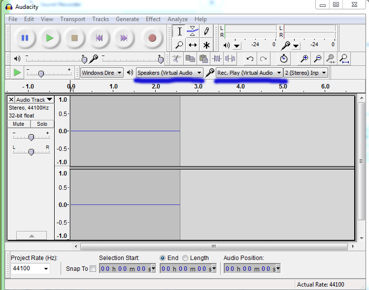 select Virtual Audio Streaming device Pins in Audacity